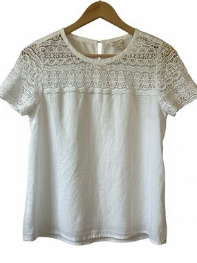 J. Crew Linen Crochet Lace Coastal Grandmother Women’s Size 0 Summer Top White